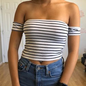 Off the shoulder striped crop top, great condition